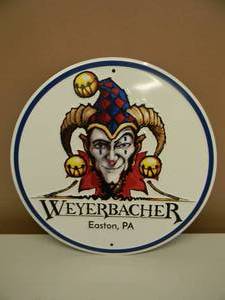 lot 56 image: RARE - WEYERBACHER BREWING CO. EMBOSSED METAL  TIN BAR SIGN - NICE - AWESOME PIECE - APPROX 12 By 12 - SEE PICTURES