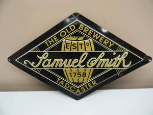 lot 59 image: VERY RARE - SAMUEL SMITH - THE OLD BREWERY TADCASTER EST.1758 EMBOSSED METAL  TIN BAR SIGN - NICE - AWESOME PIECE - APPROX 17 By 11 - SEE PICTURES