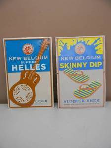lot 68 image: NEW BELGIUM SUMMER HELLES & SKINNY DIP EMBOSSED METAL  TIN BAR SIGNS - AWESOME PIECES - APPROX 11 By 17 - SEE PICTURES