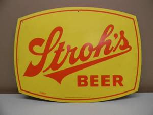 lot 84 image: RARE - VINTAGE STROHS BEER FLORESENT YELLOW & RED PLASTIC BEER SIGN - GREAT OLD SCHOOL PIECE - APPROX 20 By 15 - SEE PICTURES