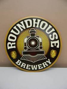 lot 87 image: MINNESOTA BREWERY - RARE - ROUNDHOUSE BREWERY NISSWA, MN. EMBOSSED METAL  TIN BAR SIGN - FANTASTIC PIECE - APPROX 15 By 15 - SEE PICTURES