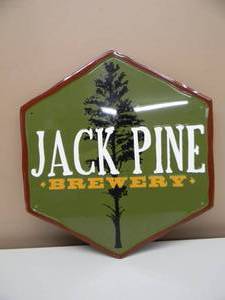 lot 88 image: MINNESOTA BREWERY - RARE - JACK PINE BREWERY BAXTER, MN. EMBOSSED METAL  TIN BAR SIGN - FANTASTIC PIECE - APPROX 16 By 18 - SEE PICTURES