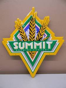 lot 91 image: MINNESOTA BREWERY - RARE - SUMMIT BREWING CO. ST. PAIN, MN. EMBOSSED METAL  TIN BAR SIGN - FANTASTIC PIECE - APPROX 21 By 23 - SEE PICTURES