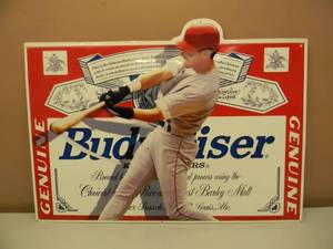 lot 92 image: BUDWEISER BEER MLB BASEBALL EMBOSSED METAL  TIN BAR SIGN - FANTASTIC PIECE - APPROX 34 By 25 - SEE PICTURES