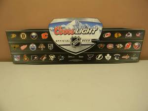 lot 93 image: COORS LIGHT N.H.L. OFFICIAL BEER EMBOSSED METAL  TIN BAR SIGN - FANTASTIC PIECE - APPROX 36 By 12 - SEE PICTURES