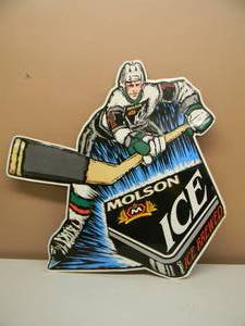 lot 95 image: MOLSON BEER HOCKEY EMBOSSED METAL  TIN BAR SIGN - FANTASTIC PIECE - APPROX 30 By 30 - SEE PICTURES