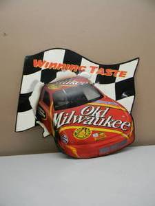 lot 97 image: OLD MILWAUKEE BEER WINNING TASTE RACING EMBOSSED METAL  TIN BAR SIGN - FANTASTIC PIECE - APPROX 28 By 25 - SEE PICTURES