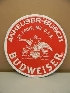 lot 102 image: ANHEUSER-BUSCH BUDWEISER ST. LOUIS, MO. U.S.A. EMBOSSED METAL  TIN BAR SIGN - FANTASTIC PIECE - APPROX 24 By 24 - SEE PICTURES