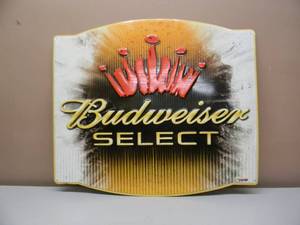 lot 104 image: VINTAGE BUDWEISER SELECT EMBOSSED METAL  TIN BAR SIGN - COOL PIECE - APPROX 32 By 28 - SEE PICTURES