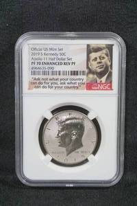 lot 211 image: 2019-S Kennedy Half Dollar Coin - Apollo 11 - NGC PF70 Enhanced Rev