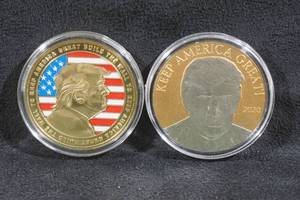 lot 213 image: 2 Novelty Donald Trump Coins