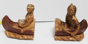 lot 77 image: Canoe With Two Native American Riding, Vintage Wood 2 Bookends