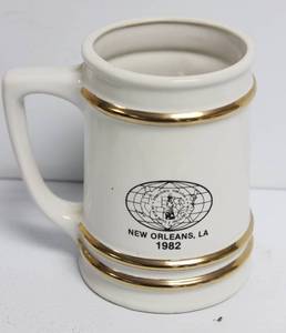 lot 91 image: James B. Beam Distilling Co. New Orleans LA. Ceramic Beer Stein 3 34 Diameter X 5 Long