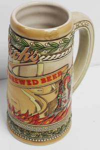 lot 92 image: Strohs Fire Brewed Beer Ceramic Beer Stein Made In Brazil 4 Diameter X 7 Long