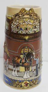 lot 95 image: Budweiser Vintage Ceramic Hand Crafted Beer Stein 7 12 Long X 4 Diameter