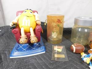 lot 77 image: M&M Dispenser, wood helicopter, banks and more