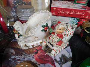 lot 85 image: Vintage Christmas sleighs, animated stuffed critters, lights , collector tins and more