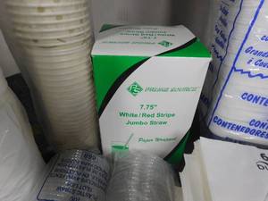 lot 111 image: To go cupsand lids, bowls, hinged containers, straws and bags