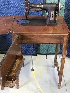 lot 313 image: Antique Domestic sewing machine in cabinet