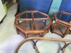 lot 316 image: Coffee table and 2 octagon end tables with glass tops