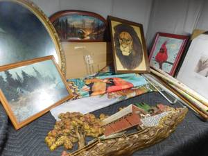lot 170 image: Mirror, pictures, 16 x 20 in. frame, plaque, deer prints, cafe mirror and more