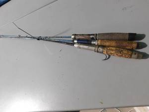 lot 445 image: 3 Vintage Steel fishing rods