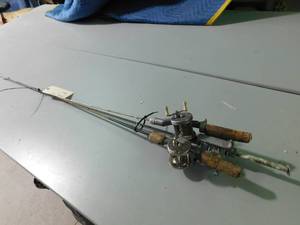 lot 452 image: 3 Vintage Steel fishing rods with reels