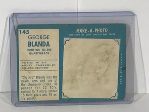 lot 539 image: 1961 Topps Football Card George Blanca Quarterback Houston Oilers #145