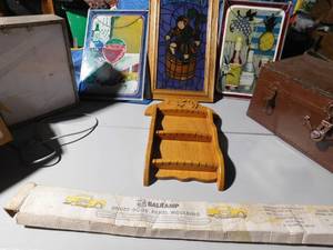 lot 484 image: Vintage metalwood trunk, Painted glass, Vintage ex-ray reader, wood spoon rack and more