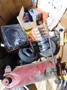 lot 494 image: Auto parts, miter saw, 3 saws, propane light, and more