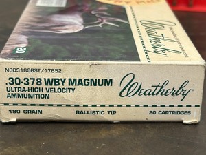 lot 1 image: (20) Rounds Weatherby .30-378 Weatherby Magnum 180grain Ballistic Tip