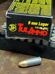 lot 42 image: (50) Rounds TulAmmo 9mm-Luger 115grain FMJ