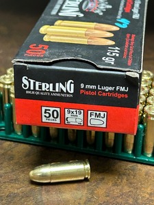 lot 50 image: (50) Rounds Sterling 9mm-Luger 115grain FMJ