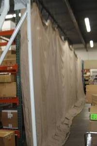 lot 100 image: Norcostco 14 x 50 Flame Retardant Theatrical  Theater Drapery Drape Curtain - Grey Gray Muslin Tan Fabric