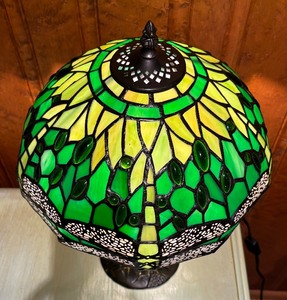 lot 23 image: Dragon Fly Motif Stained Glass Table Lamp