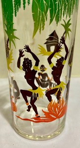 lot 149 image: (4) Vintage Federal Glass Dancing Native Tiki High Ball Tumblers