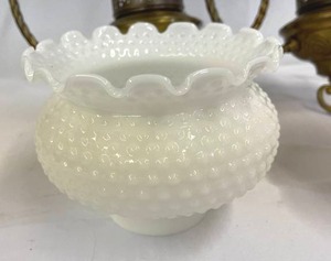 lot 329 image: Vintage Brass Ceiling Mount Lights with Milk Glass Globes