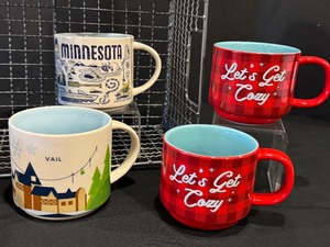lot 268 image: Two Starbuck You are Here Coffee Cups, Wire Basket and Additional Coffee Cups