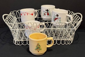 lot 267 image: Six Fiesta Coffee Mugs and Decorative Wire Tray