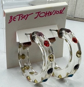 lot 249 image: Pair of New Betsy Johnson Lucite Hoop Earrings
