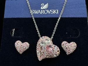 lot 246 image: Swarovski Alana Crystal Pink Heart Earrings and Necklace Set