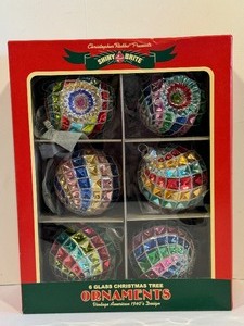 lot 411 image: Set of Six Christopher Radko Vintage Inspired Shiny Brite Glass Ornaments