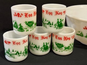 lot 384 image: Vintage Hazel Atlas Milk Glass Egg Nog Set