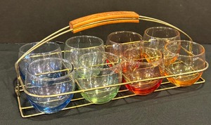 lot 284 image: Set of Six Colorful Vintage Roly Poly Tumblers with Caddy