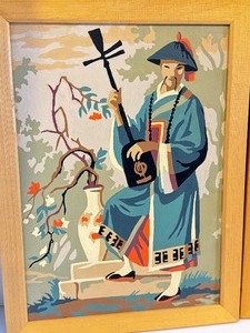 lot 66 image: Retro Set of Two Asian Paint by Numbers Paintings