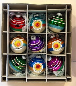 lot 86C image: Nine Christopher Radko Shiny Brite Retro Inspired Glass Ornaments
