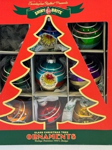 lot 444 image: Set of 8 Christopher Radko Shiny Brite Retro Inspired Glass Ornaments