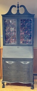 lot 103A image: Vintage Painted Black Secretary Desk Display Cabinet