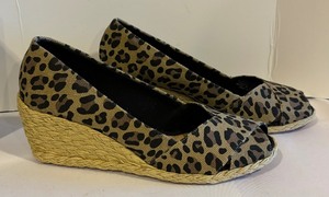 lot 493 image: Cecilia Leopard Burlap Wedge Shoes by Ralph Lauren