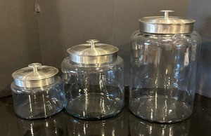 lot 513 image: Set of Three Large Decorative Glass Canisters